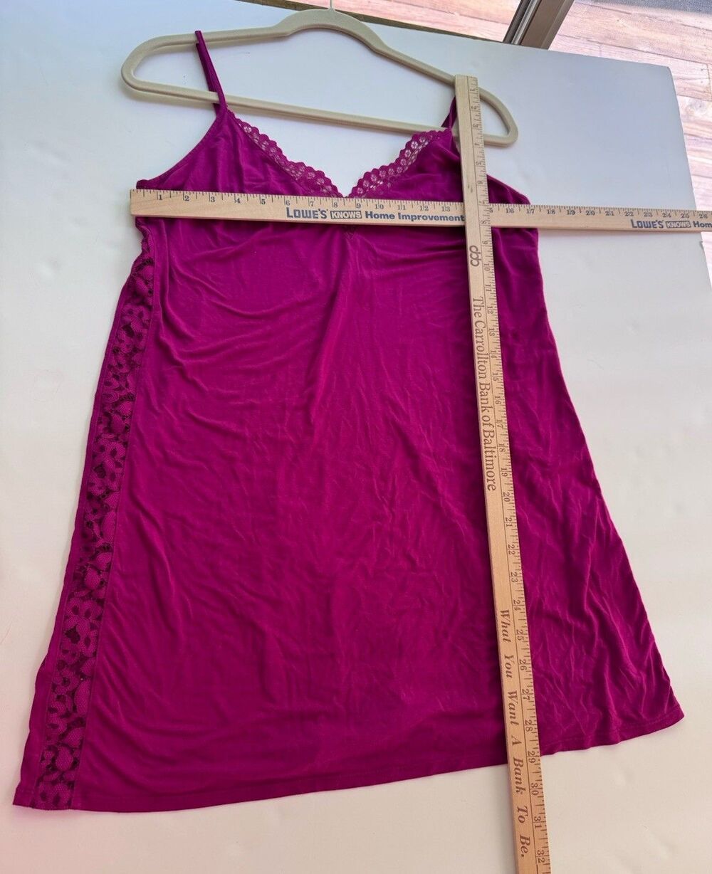 Victoria's Secret Magenta Lace Trim Slip Dress Nightgown L Strappy Back Coquette - Picture 7 of 8